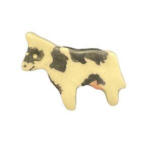 Minature Holstein Cow Pin 1.25 in Ceramic Black White Pink Farmhouse Bovine